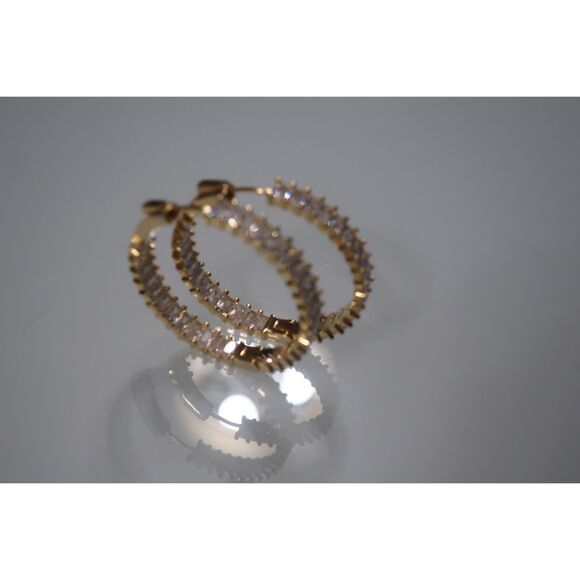 Large Gold Earrings Hoops Crystal Costume Jewelry NWOT - Picture 4 of 4